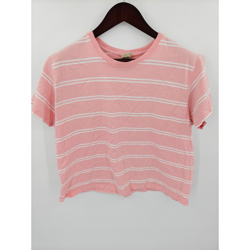 LL Bean Womens XL Pink White Striped Short Sleeve Cotton Crew Neck T-Shirt